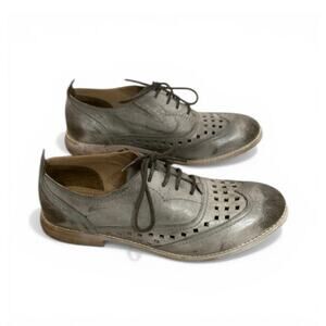 Roan Bed Stu Gray Distressed Leather Perforated Oxford Shoes Boho Artisan 7.5